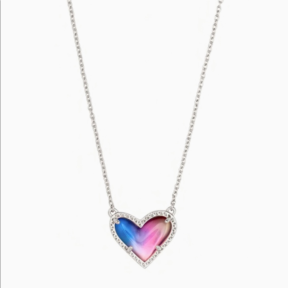 Kendra Scott Ari Heart Silver Pendant Necklace in Watercolor Illusion